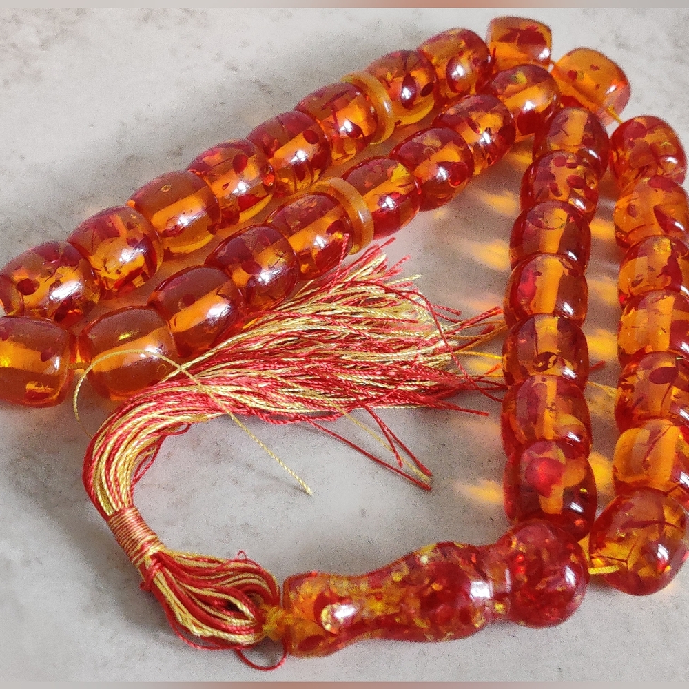 Vintage Gigantic Tasbih Lucite Faux Amber Islamic Prayer Beads - Picture 3 of 14